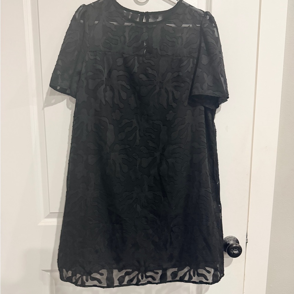 SHEIN Black Textured Short Sleeve Mini Dress